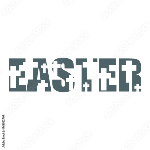 Easter lettering text design isolated on white background. Word with Christian crosses.