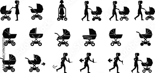 Baby Stroller Silhouettes Collection illustration vector