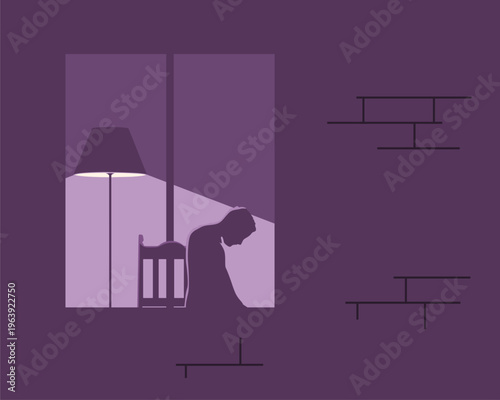 Stressed man in window. Psychotherapy, stress and psychosis. Cognitive disfunction. A depressed state of a person. Sadness, loneliness and grief concept. Suffering from bad relationship or break up.