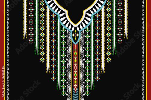 Neckline embroidery geometric abstract elements neck ethnic pattern.
