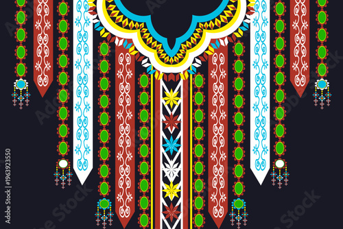 Neckline embroidery geometric abstract elements neck ethnic pattern.