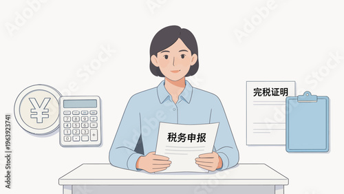 Woman holding tax document at desk