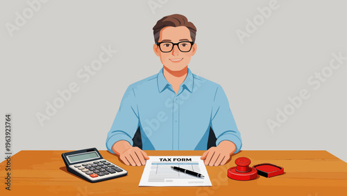 Man working on tax form at desk