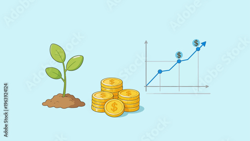 Plant growth and money coins with graph