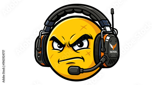 Angry emoji gamer wearing tactical headset