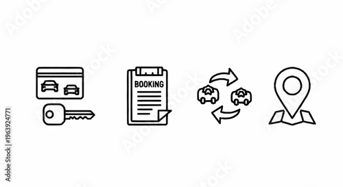 Car Rental Services - Booking, Location, and Key Icons.