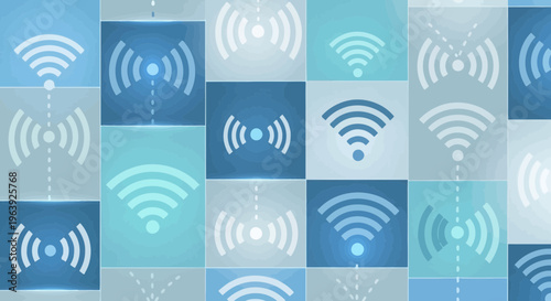 Abstract Digital Background with Blue Wi-Fi Signal Icons Pattern