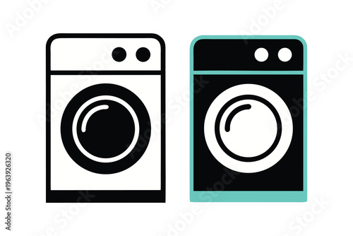 Comparison of Two Washing Machine Icons, One White Outline and One Black with Teal Accent, Illustrating Appliance Variations