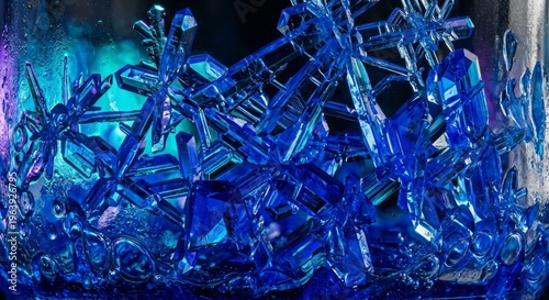 Extreme Macro of Copper Sulfate Crystals with Vibrant Blue Geometric Structures
