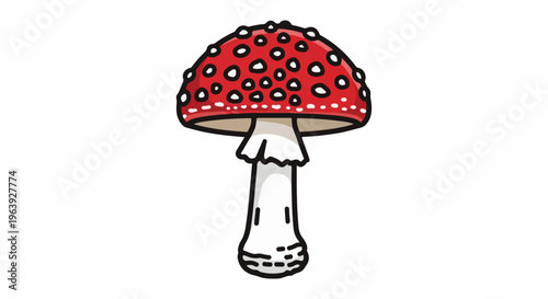 A red mushroom with white dots and a white stem