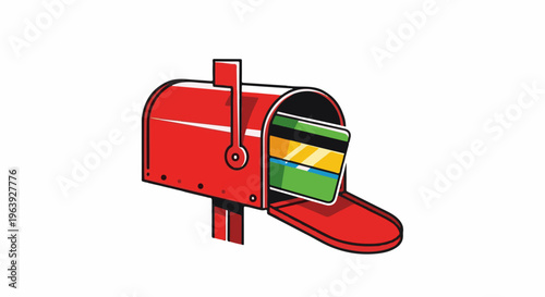 A red mailbox with a credit card inside