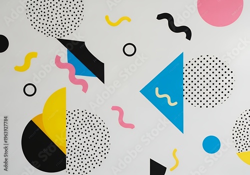 Retro 80s Memphis Style Abstract Geometric Pattern Background