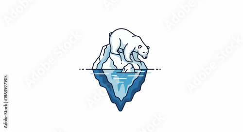 A polar bear stands on a melting iceberg in the ocean
