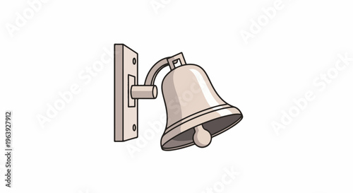 A simple cartoon illustration of a silver bell mounted on a beige wall plate