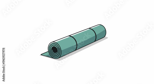 A rolled-up turquoise yoga mat on a white background