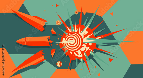 impact explosion target destruction bullet vector art shows a vibrant burst with fragments ideal for speed and accuracy concepts.