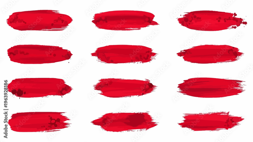 Fototapeta premium red brush strokes and paint texture elements grunge graphic details vector artistic design for creative projects