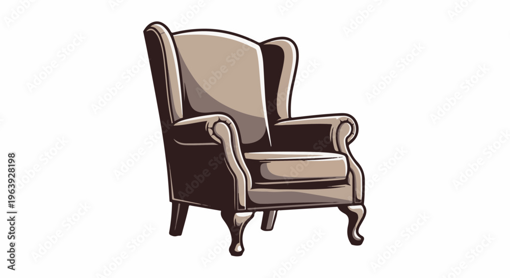 Fototapeta premium A single, plush, wingback armchair sits centered against a white background