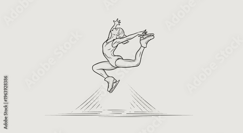A sketch of a figure skater leaping in a graceful pose on ice