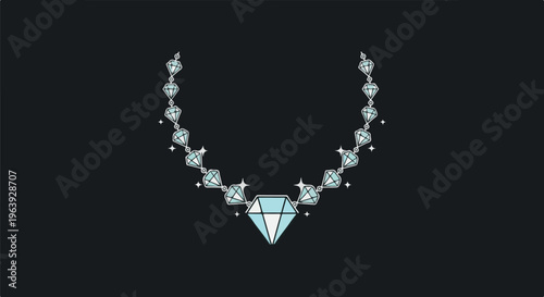 A sparkly diamond necklace hangs in a U-shape against a dark background