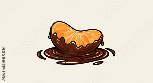 A segment of a peeled orange dipped in rich, glossy chocolate