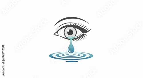 A stylized eye weeps a single tear that creates ripples in water