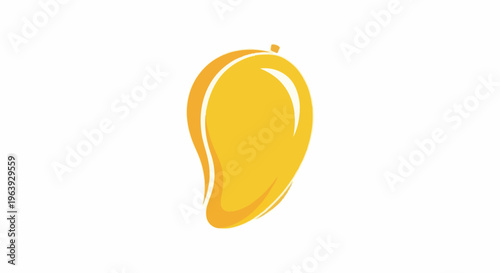 A stylized yellow mango with a simple outline and stem