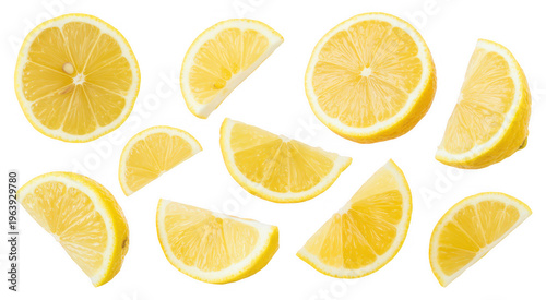 Sliced lemons lemon slices yellow citrus fruit isolated on a transparent background