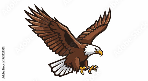 A stylized brown eagle with white head and yellow beak and talons