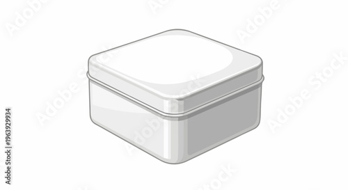 A simple white square metal tin with a slightly curved lid and base