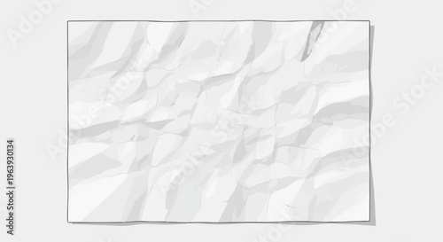 A stark, monochromatic depiction of crumpled paper with pronounced textures and shadows