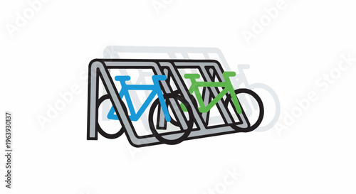 A simplified illustration of a bike rack with two bicycles, one blue and one green