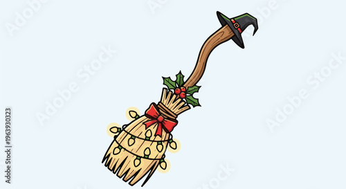 A whimsical broomstick decorated for a festive occasion