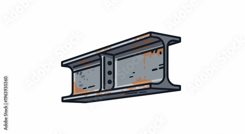 A rusty I-beam, a metal construction component, showing wear