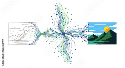 AI generates mountain landscape with colorful network connections 25_25