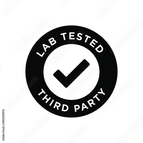 Lab tested third party vector illustration of a validated seal with checkmark