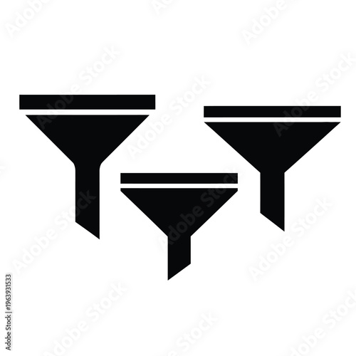 Illustration of vector funnel shapes in black on white background for business and marketing concepts
