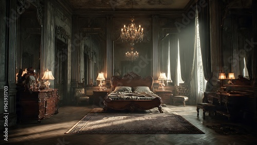 Grand Empty Bedroom Showing Symmetry and Decay in Elegant Hong Kong Setting