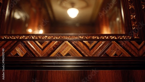 Close-Up Shot of Intricate Geometric Wood Pattern in Art Deco Style