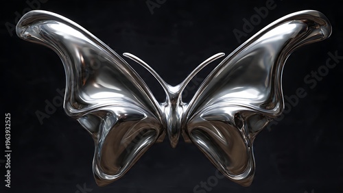 Metallic Butterfly Sculpture in Shiny Mercury Finish for Modern Art Display