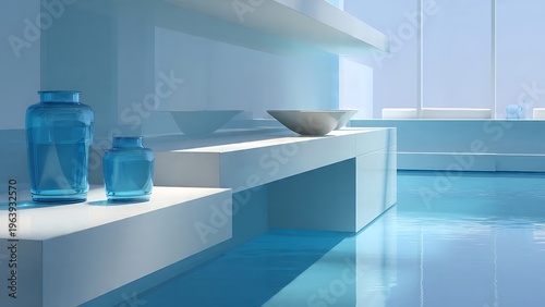 Tranquil Blue Glass and Modern Architecture in Bright Setting