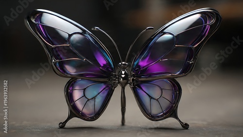 Exquisite Dark Chrome Butterfly Sculpture with Intricate Design Elements