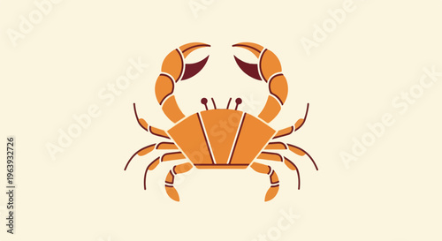 A stylized crab with orange and brown segments on a light background