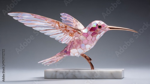 Stunning Hummingbird Sculpture in Crystalline Pink and Gold Design
