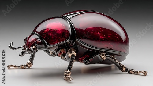 Elegant Ruby Glass Beetle Sculpture with Onyx and Polish Detailing