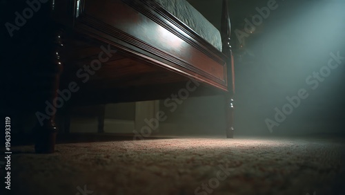 Mysterious Low Angle Shot Under Bed with Soft Light and Shadows