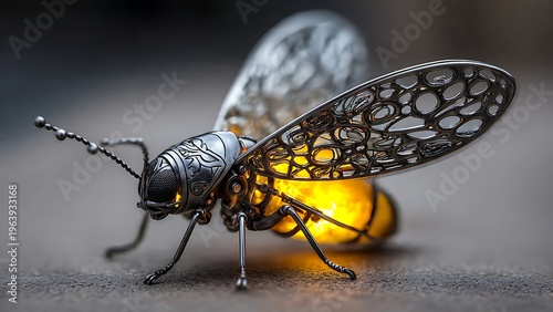 Metallic Firefly with Glowing Body in Brushed Titanium Finish