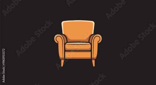 A stylized orange armchair sits against a dark, textured background