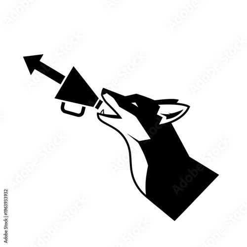 Fox With Megaphone Announcing, Forward Arrow Symbolizing Progress and Communication
