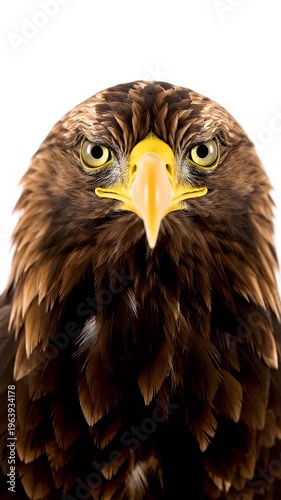 Close-up of a brown eagle looking around.